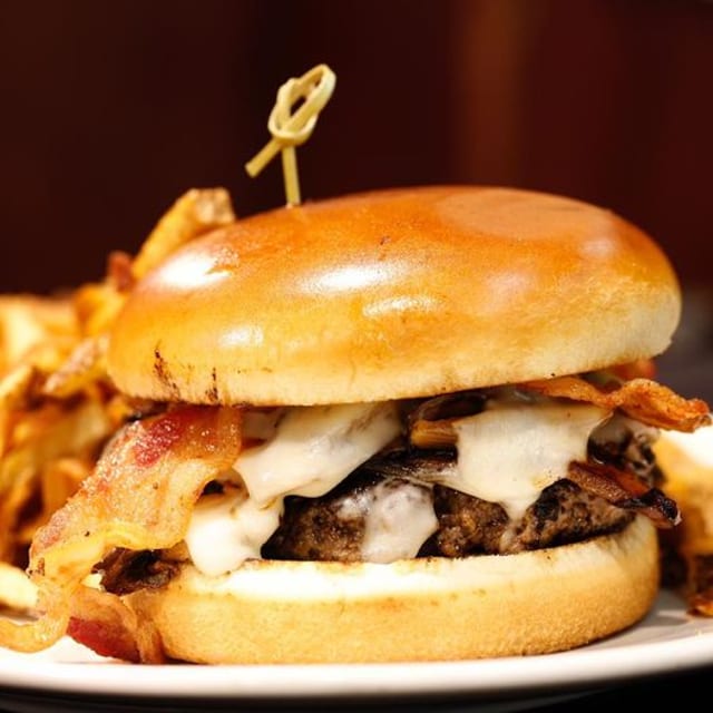 Garlic Mushroom Swiss Burger.